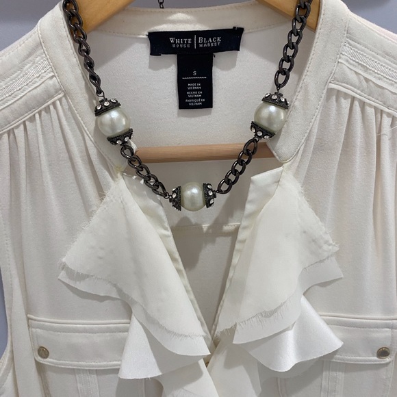 White House Black market, white tank top with ruffle detailing. - Picture 7 of 8
